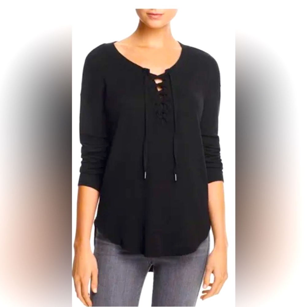 Splendid Black long sleeve Waffle Knit Thermal - tie front - XS - NEVER WORN